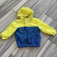 Boys Oshkosh B  gosh Yellow  Blue Vintage Style Windbreaker With Hood 24 Months