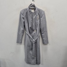 Ted Baker Rose Grey Cashmere Wool Wrap Belted Mid Length Coat Size 3 UK 12