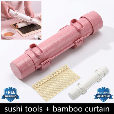 Sushi Maker Kit Rice Roll Mold Roller Cutter Bamboo Mat DIY Kitchen Chef Set
