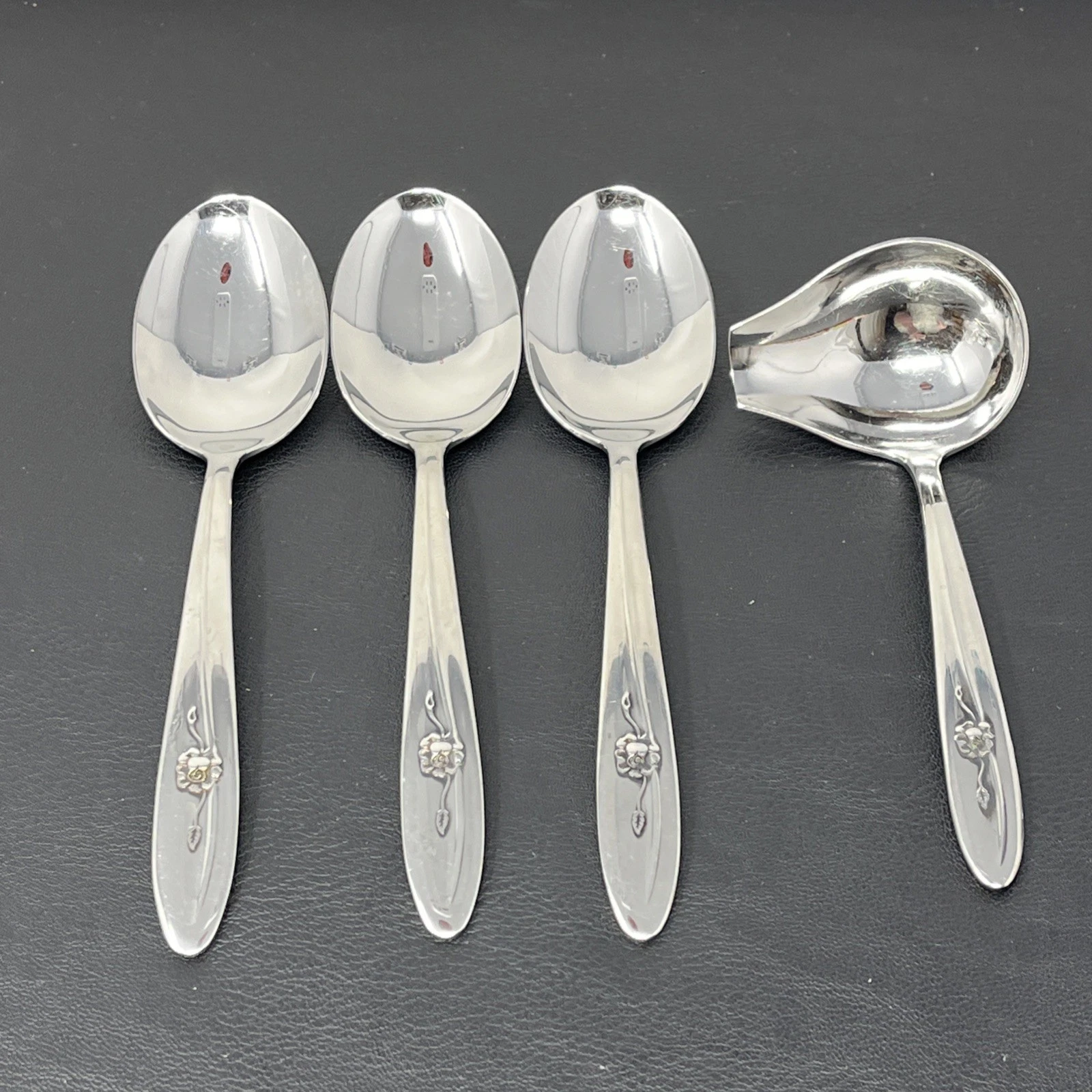 Tradition Sears Provincial Rose Serving Spoon ladle lot of 4 Flatware Roebuck