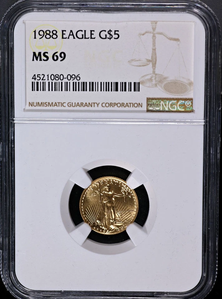 American Eagle 1988 dorado $5 NGC MS69 etiqueta marrón - stock Foto 3 de 4