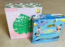 NIB LUX Pool Essentials Inflatables Pool Pong & Lie-On-float Monstera Leaf!