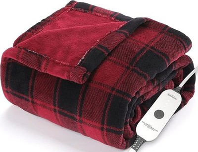 Sunbeam Royal Luxe Heated Throw Red Black Plaid 50 x 60 inches NEW SEALED !