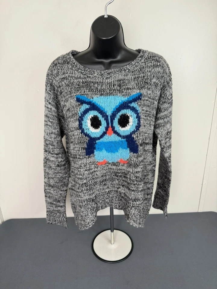 Suéter Pullover Para Mujer Jolt Búho Tejido Jaspeado Gris Talla Grande Foto 2 de 4