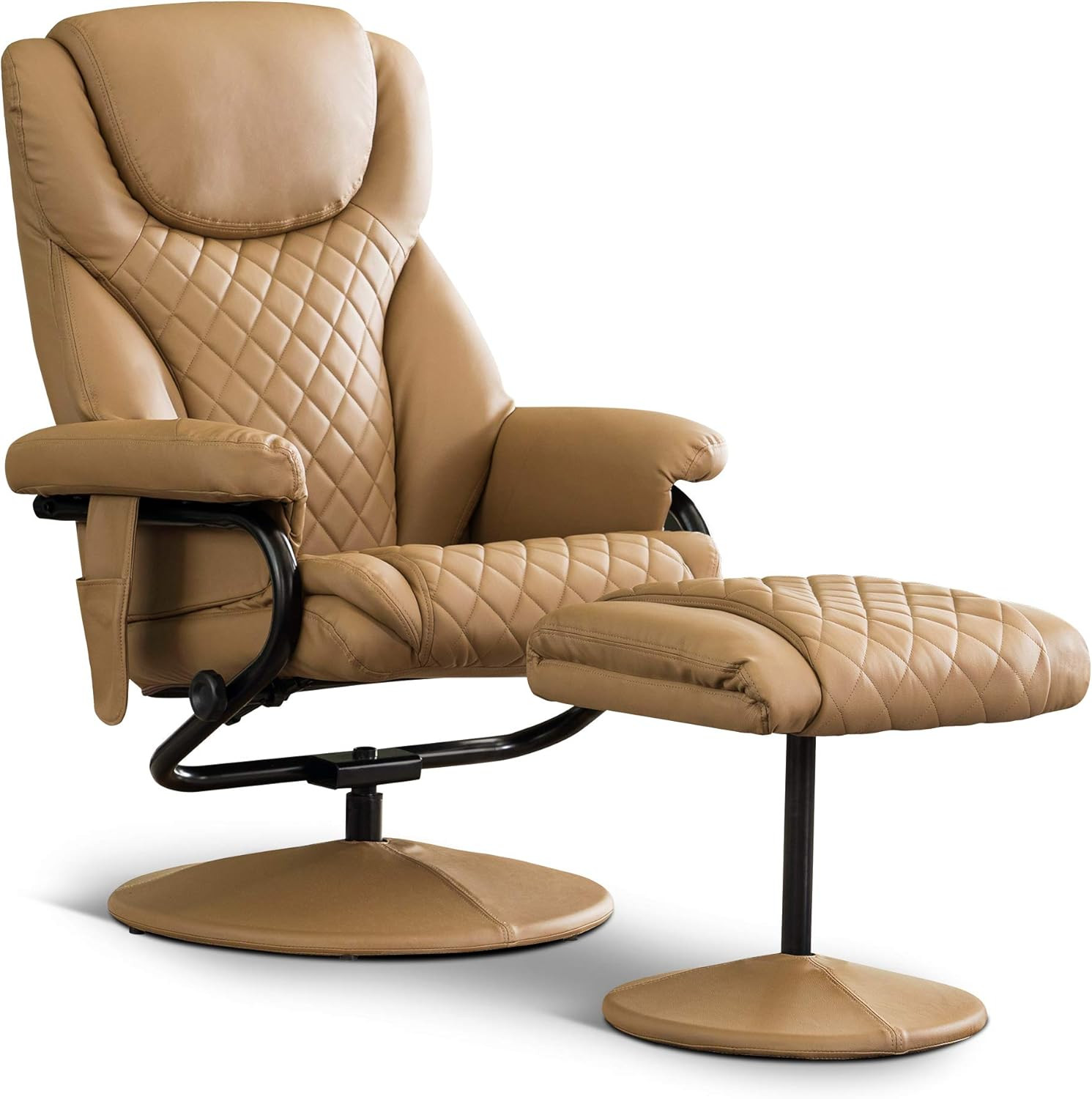 Cognac Recliner with Ottoman & Massage, 360&deg; Swivel Faux Leather Chair