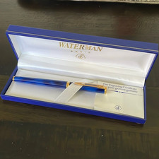 NWT Vintage Waterman Paris France Blue Romance Roller Pen 2x Refills Blue Gold