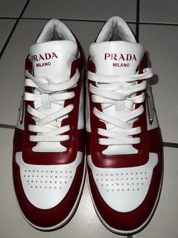 Tenis de cuero Prada Downtown para hombre - talla US 12 / Prada 11 - rojo/blanco Foto 2 de 4