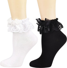 BIVOLU Womens Ankle Socks Lace Ruffle Frilly Cotton Cute Princess Ankle Dress La