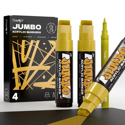 4 Pcs Gold Jumbo Poster Marker Set, 15mm Wide Tip and 0.7mm Fine Tip, Acrylic...