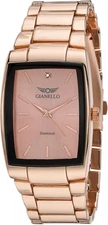 GIANELLO GENUINE DIAMOND DIAL TANK CASE STAINLESS STEEL LINK WATCH - ROSE GOLD
