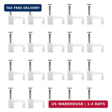 100 Pack Cable Clips, 8 mm White Flat Ethernet Wire Clips, Coax Cable Wall Clip,
