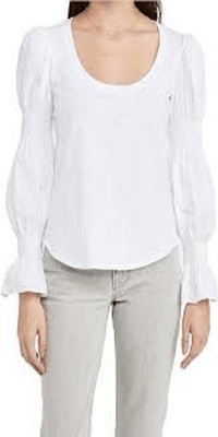 Cinq a Sept White Smocked Long Sleeve Libby Top, size XS