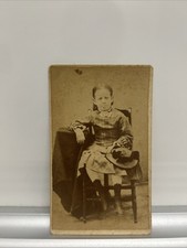 Victorian Antique Cabinet Card Photo 4  X 2  Young Girl In Dress With Hat
