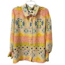 Cynthia Rowley Paisley Print Blouse Boho Chic Button Down Shirt Sz 2X