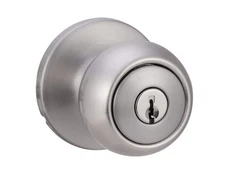 Exterior Door Knob With Lock, Coastal, Satin Nickel