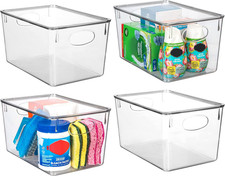 Plastic Storage Bins with Lids Perfect Kitchen Fridge Organizer, Pantry Organi