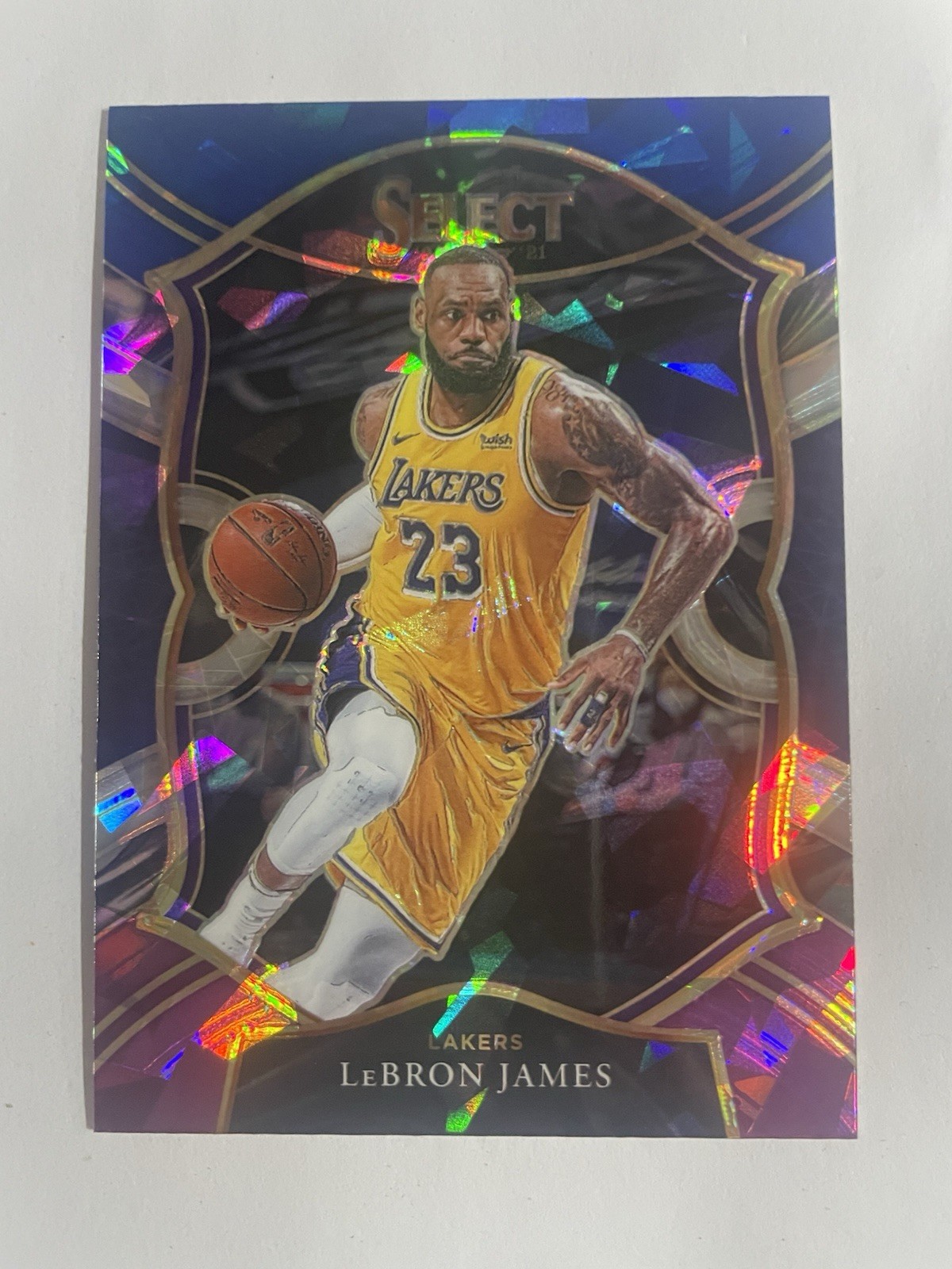 2020-21 PANINI SELECT #23 LEBRON JAMES Blue/Purple/White Cracked Ice Prizm