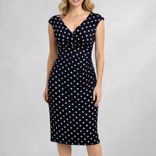 Lauren Ralph Lauren Polka Dot Dress Womens 10 Black White Sheath Midi Boho