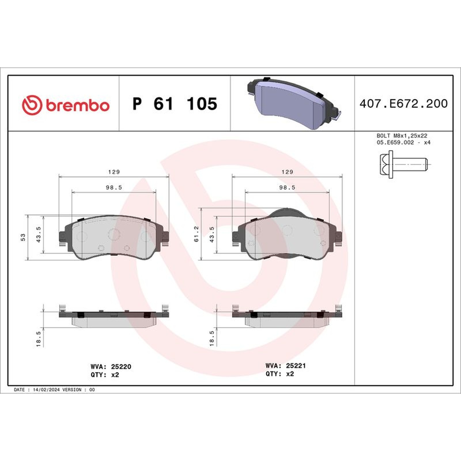 Fits BREMBO P 61 105 Brake Pad Set, Disc Brake - Image 15