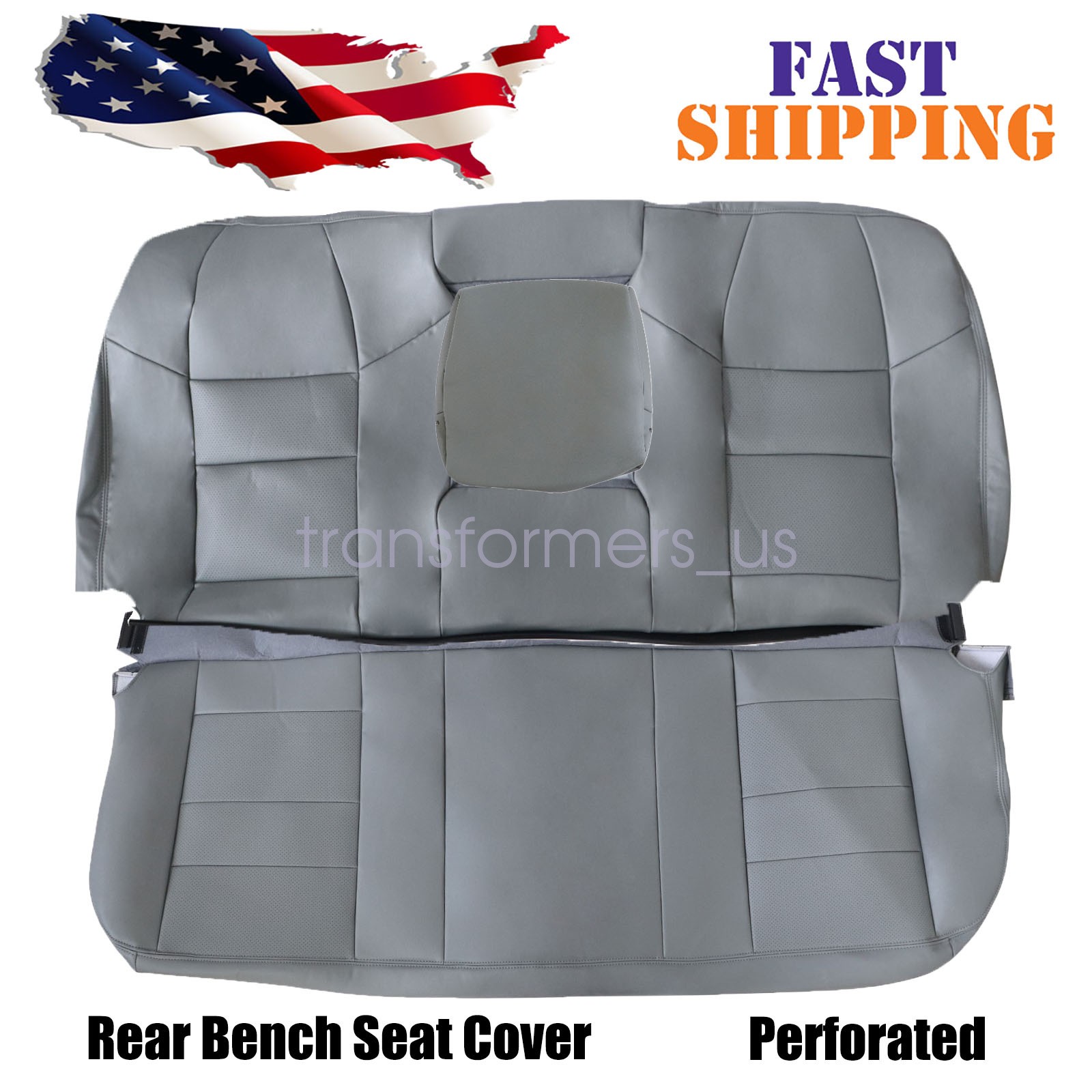 2PC For 2002-2007 Ford F250 XL XLT Rear Bench Perforated Leather Seat Cover Gray