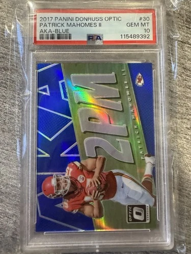 2017 PATRICK MAHOMES Rookie RC PSA 10 OPTIC AKA 2 PM BLUE /149 GEM MINT LOW POP