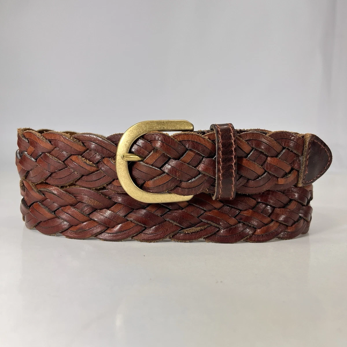 Womens Vintage Brown Silver emblem Woven Leather Belt Sz.34 Braun Belt - Italian Leather Belt With Silver Western Buckle  main image 2