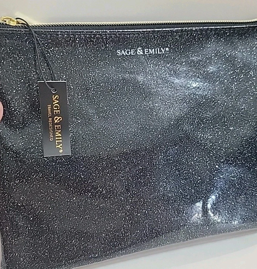 Bolso de Cosméticos Nuevo con Etiquetas Sage & Emily Negro Patente Brillo Cremallera Superior Foto 3 de 4