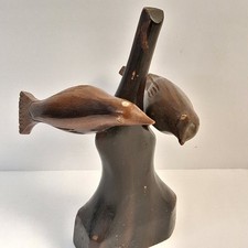Vintage Hand Carved Wooden Double Bird Sculpture Folk Art Figurine 8"