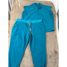 Figs Scrub Set Oversized Rafael Top, Zamora Joggers Women XL Top/XXL Bottom Teal