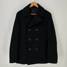 Uniqlo Pea Coat Mens Medium Black Wool Double Breasted Outerwear