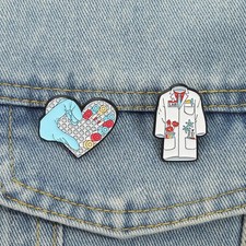 Lab Coat Costume Enamel Pins Fun Lab Love Heart Brooches Lapel Badges Medical Do