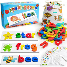 Wooden ABC Learning Toys for Toddlers - 28 Flash cards, 52 wooden letters  2 