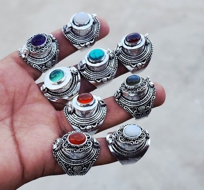 Assorted Gemstone Handmade Poison Rings For Women, Wholesale Lot For Bulk Sale