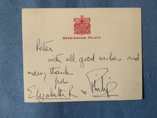 Queen Elizabeth II and Prince Philip- hand signed thank you note