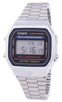 Casio Illuminator Digital Alarm Chrono Edelstahl 12/24 A168WA-1WDF Unisex-Uhr