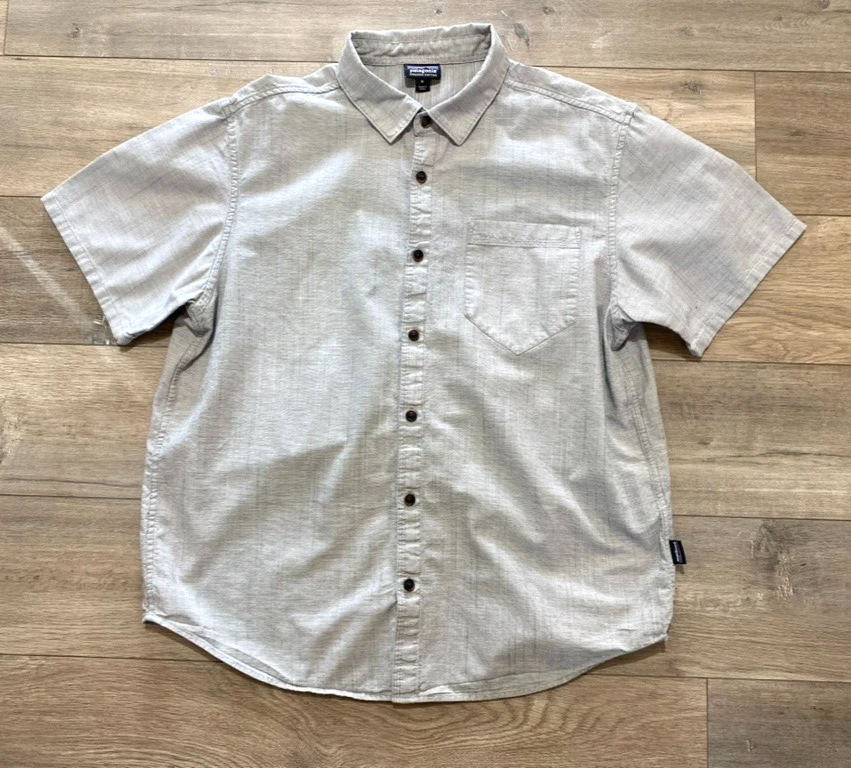 Patagonia Slub Poplin Mens M Short Sleeve Button Camp Lightweight Hiking Shirt