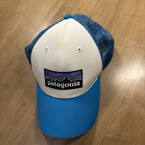 Patagonia Hat Cap Snap Back Blue White Mountains Trucker Mesh Baseball Mens - Picture 6 of 9