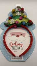 Set Of 2 Christmas Tree Holiday Hair Headband Tinsel And Pom Poms