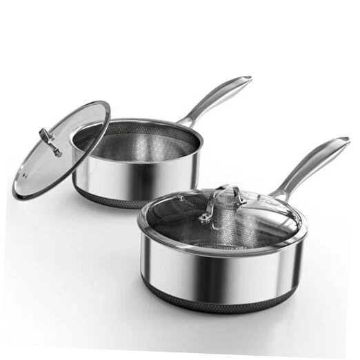 Sauce pan with Lid, KURRUNGIE 1.5 & 2.8 QT Hybrid Stainless Steel 4 Quarts