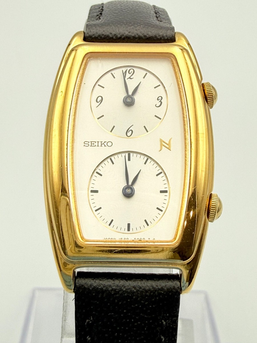 Seiko Noie 1E20-3A00 Vintage Dual Time Quartz Womens Gold Watch