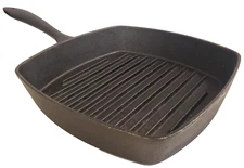 LENOX Cast Iron 10" Wide GRILL SKILLET Scored FRYING PAN Grillet Frypan COOKWARE