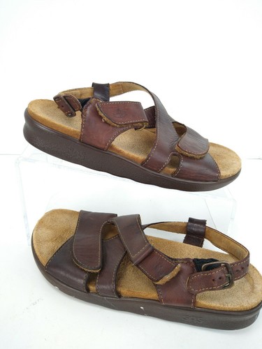 SAS Huggy Tripad Comfort Brown Leather Sandals Adj Straps USA Made Women Sz 7.5M - Picture 1 of 10