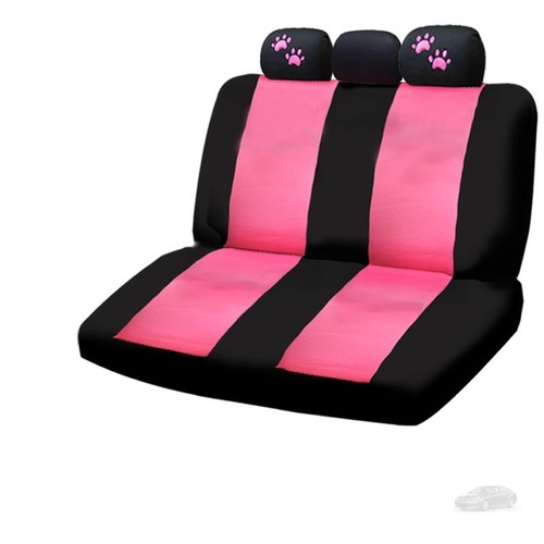 For Hyundai New Front & Rear Black & Pink Polyester Seat Covers Mats Paws  - Picture 3 of 10