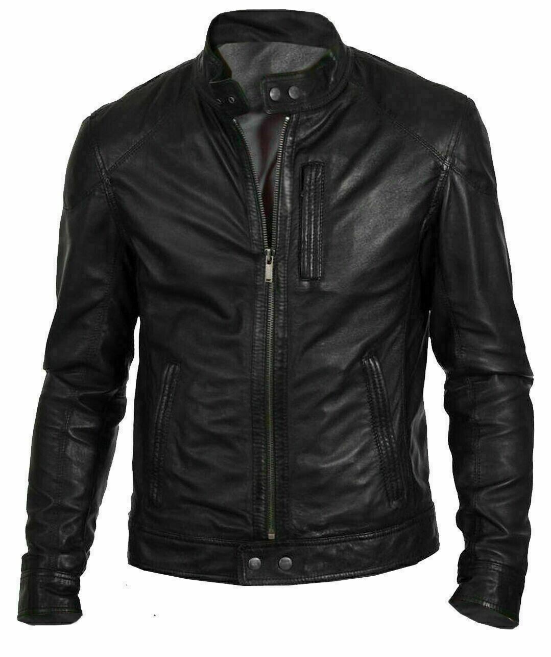 Black & Brown Soft Sheepskin Genuine Leather Jacket-image