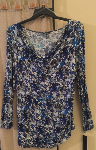 1X 18 shirt top blouse Daisy Fuentes blue black white gray silver multicolor new