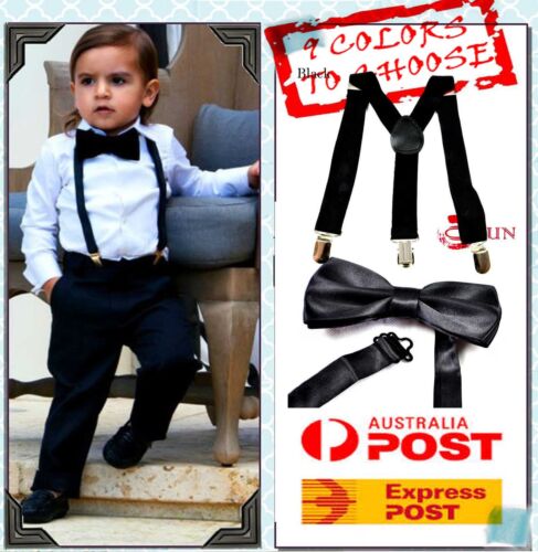 BOYS Girl KIDS Braces Elastic Suspenders Bowtie Bow Tie 1-8 Years Old All Colors - Afbeelding 1 van 117