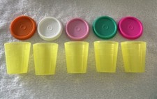 Tupperware Midgets Container 2oz Set of 5 Yellow w Colored Lids New