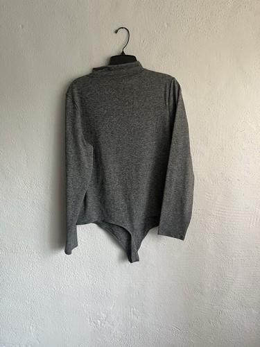 Express Woman Gray Heather Body Contour Cozy Mock Neck Cutout Bodysuit, Size XL - Picture 8 of 8