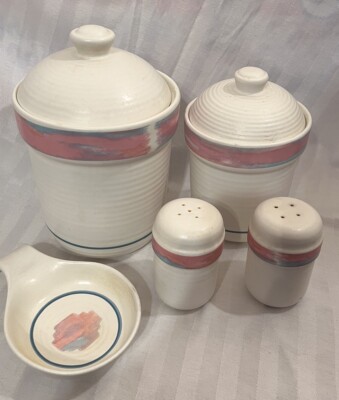 Treasure Craft Mirage Canisters Lids Salt Pepper Spoon Rest Cottagecore Set 7