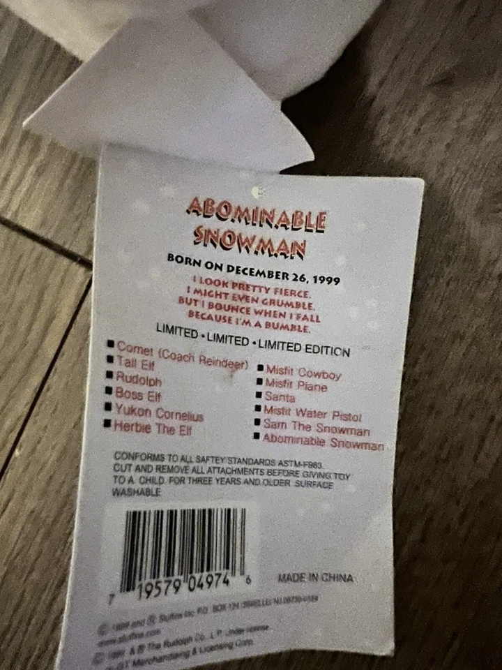 Abominable Muñeco de Nieve Feliz Año Nuevo 2000 Rudolph 1999 Stuffins CVS 8" Bumble Nuevo con Etiquetas Foto 2 de 3